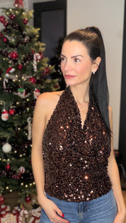 Top velours sequins - marron