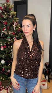 Top velours sequins - marron