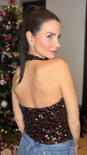 Top velours sequins - marron