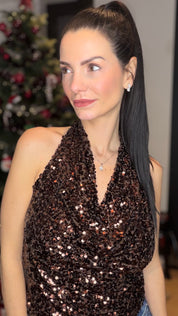 Top velours sequins - marron