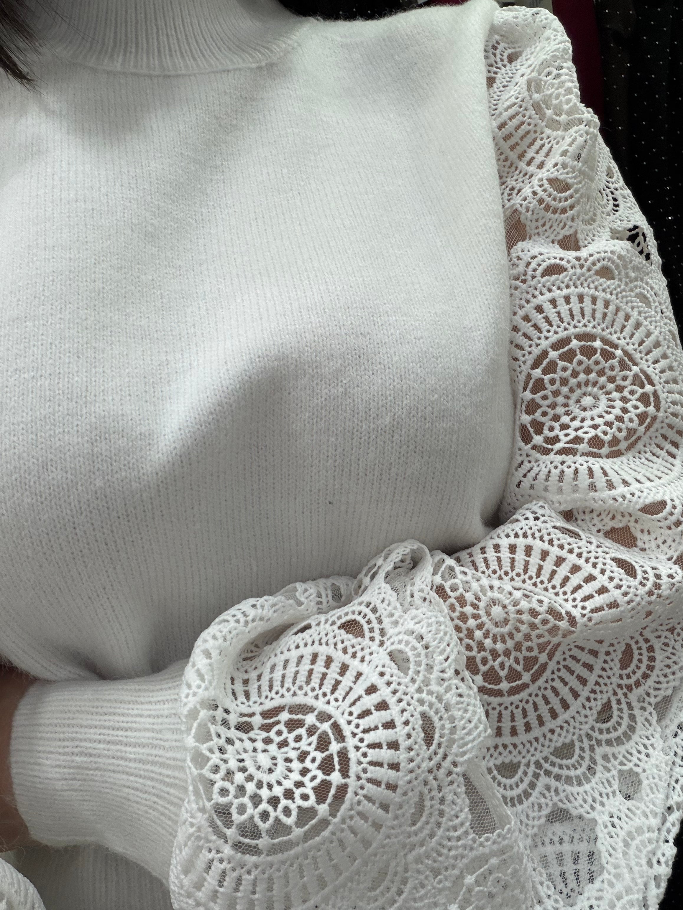 Pull dentelle - Blanc