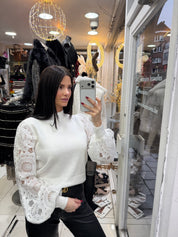 Pull dentelle - Blanc
