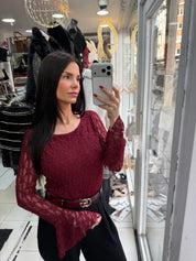 Blouse dentelle - bordeau