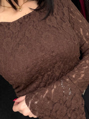 Blouse dentelle - marron