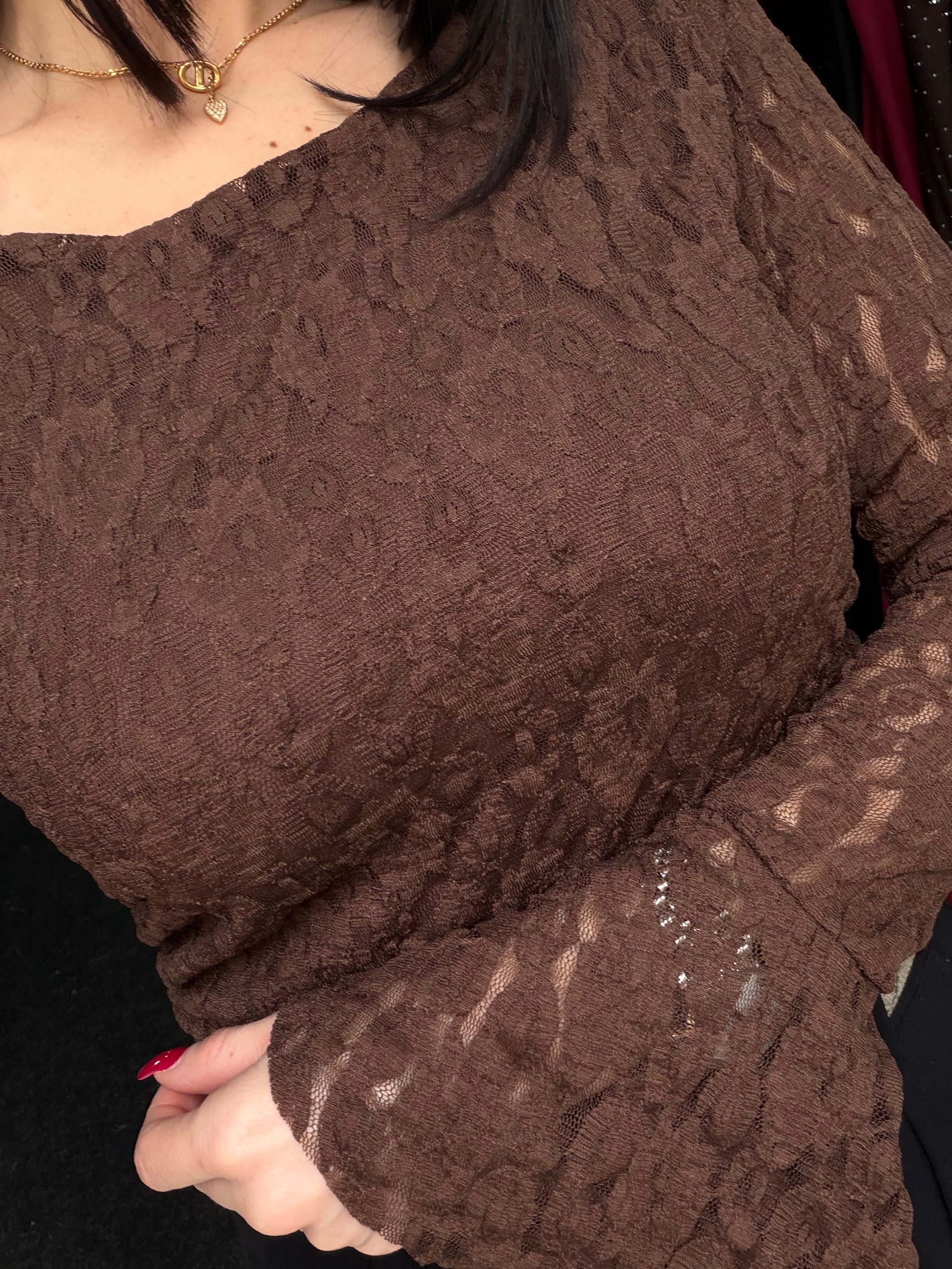 Blouse dentelle - marron