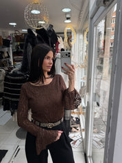 Blouse dentelle - marron