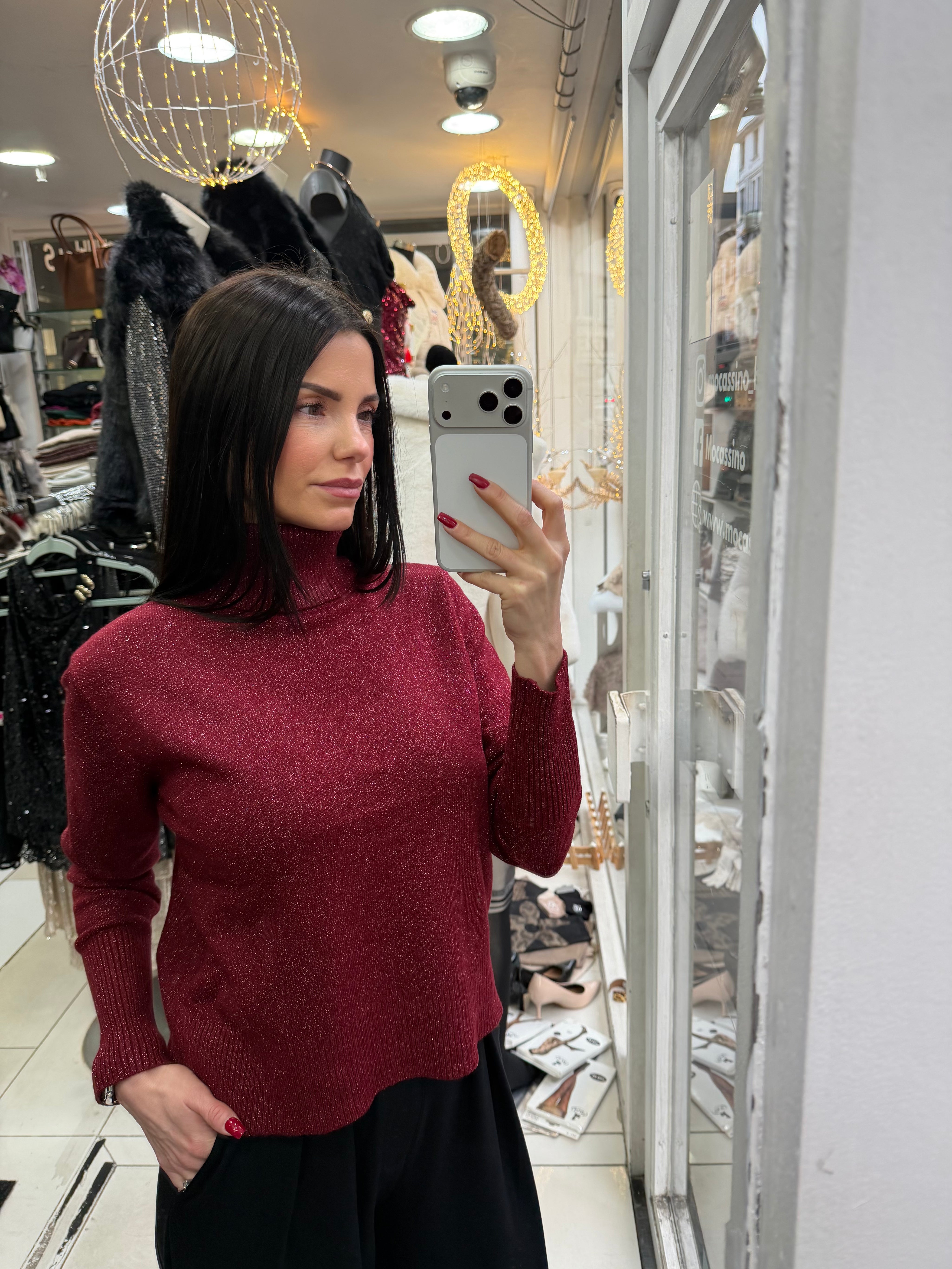 Col roulé lurex - Bordeaux