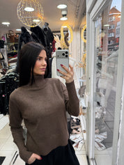 Col roulé lurex - marron