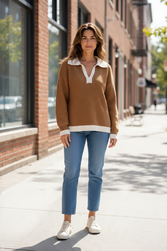 Pull polo en maille - Camel