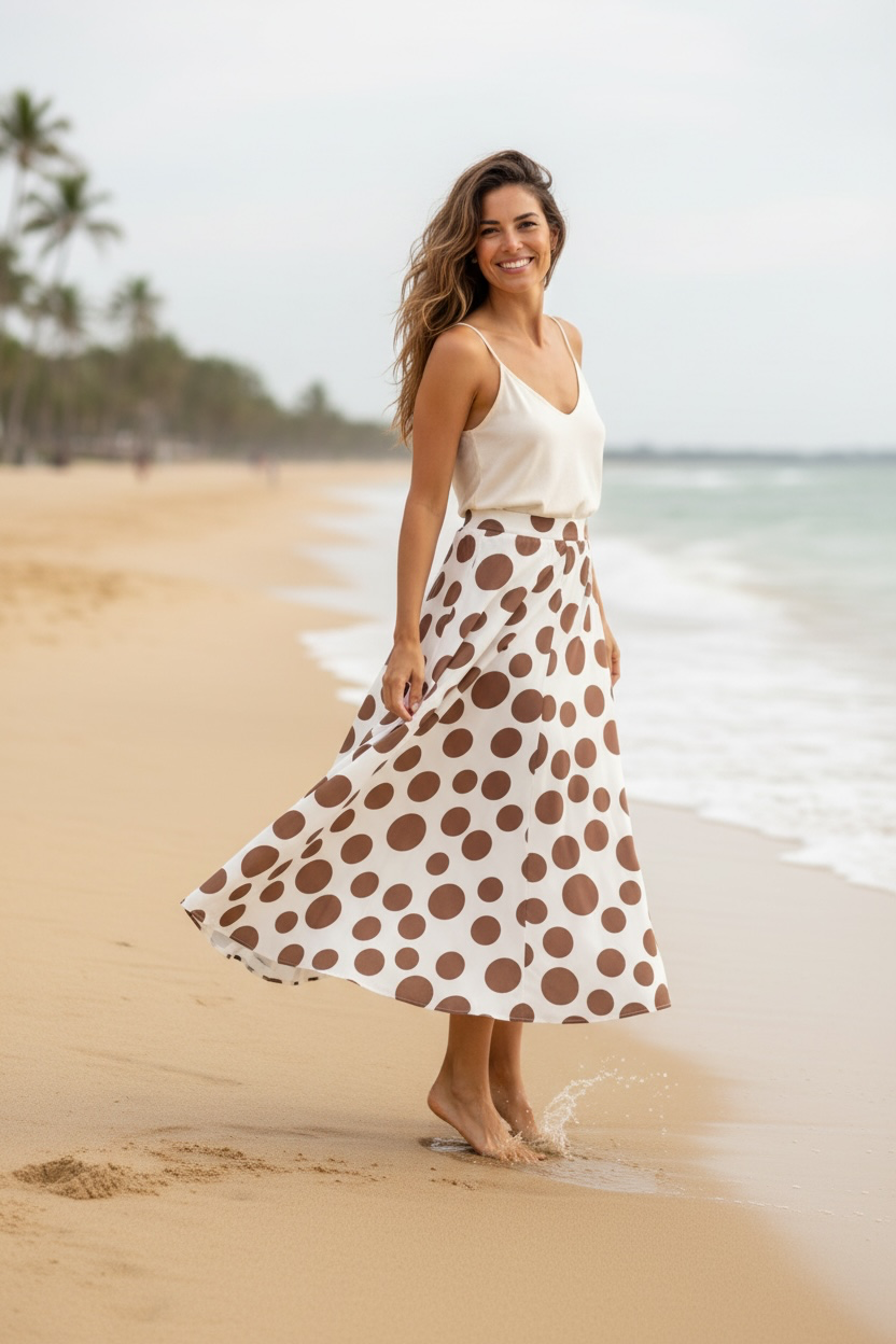 Jupe Bella pois ‘ marron ‘