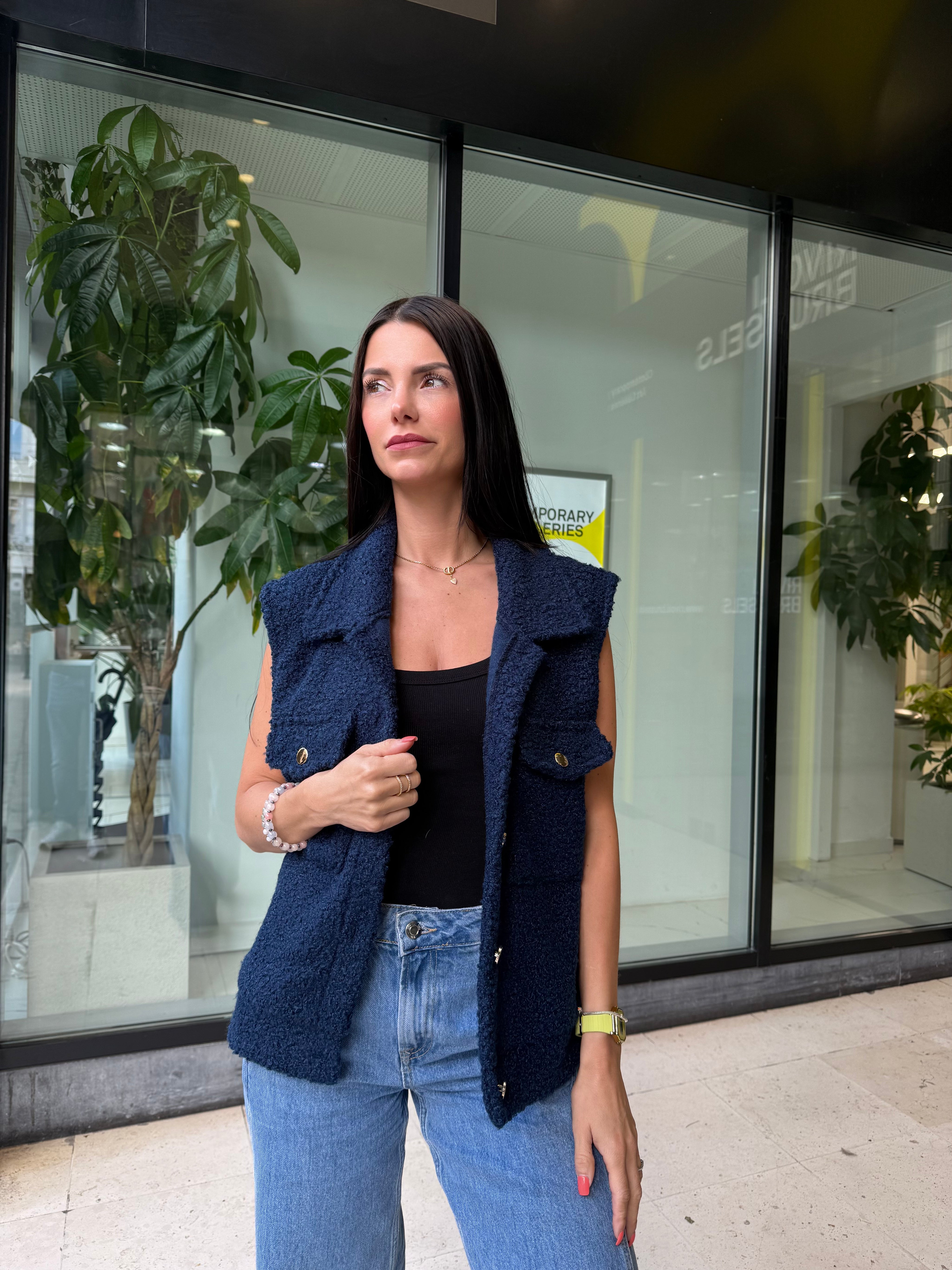 Veste sans manches bouclette – Bleu marine