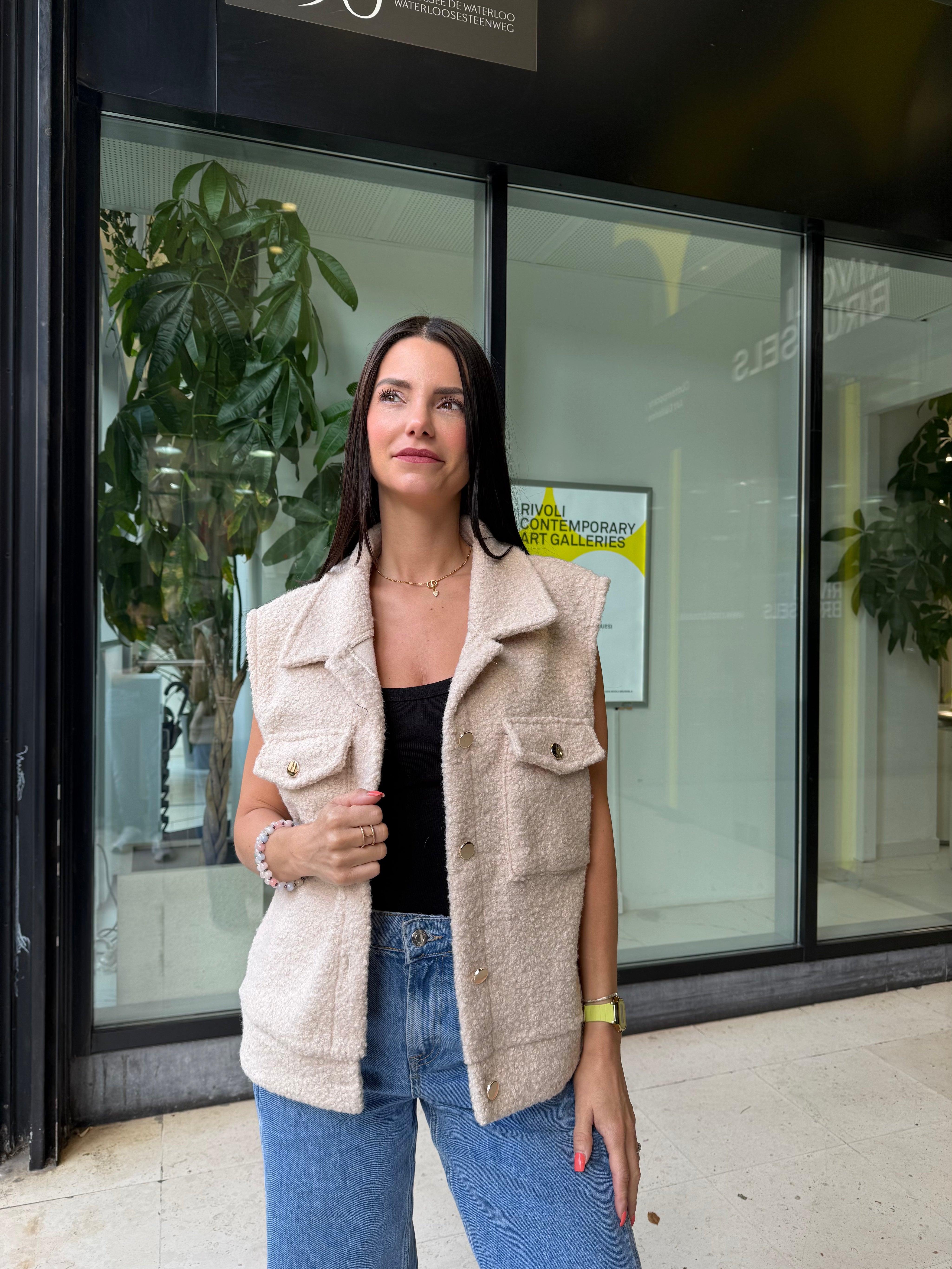 Veste sans manches bouclette – Beige