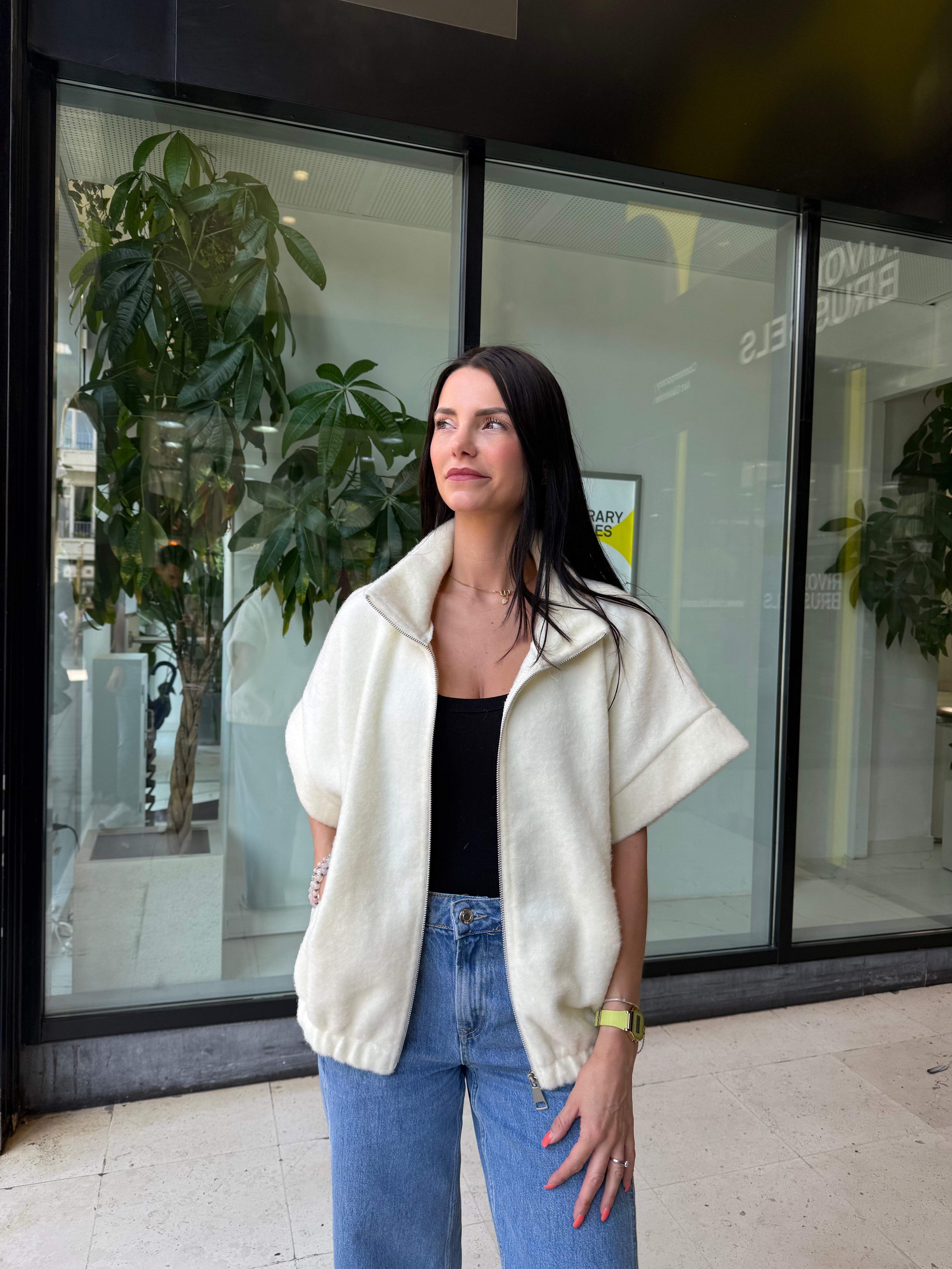 Veste sans manches zippée écru