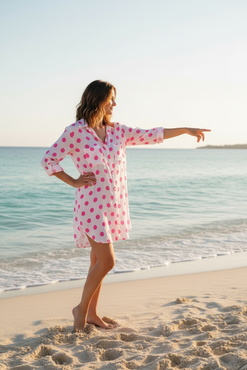 Chemise à pois - fushia