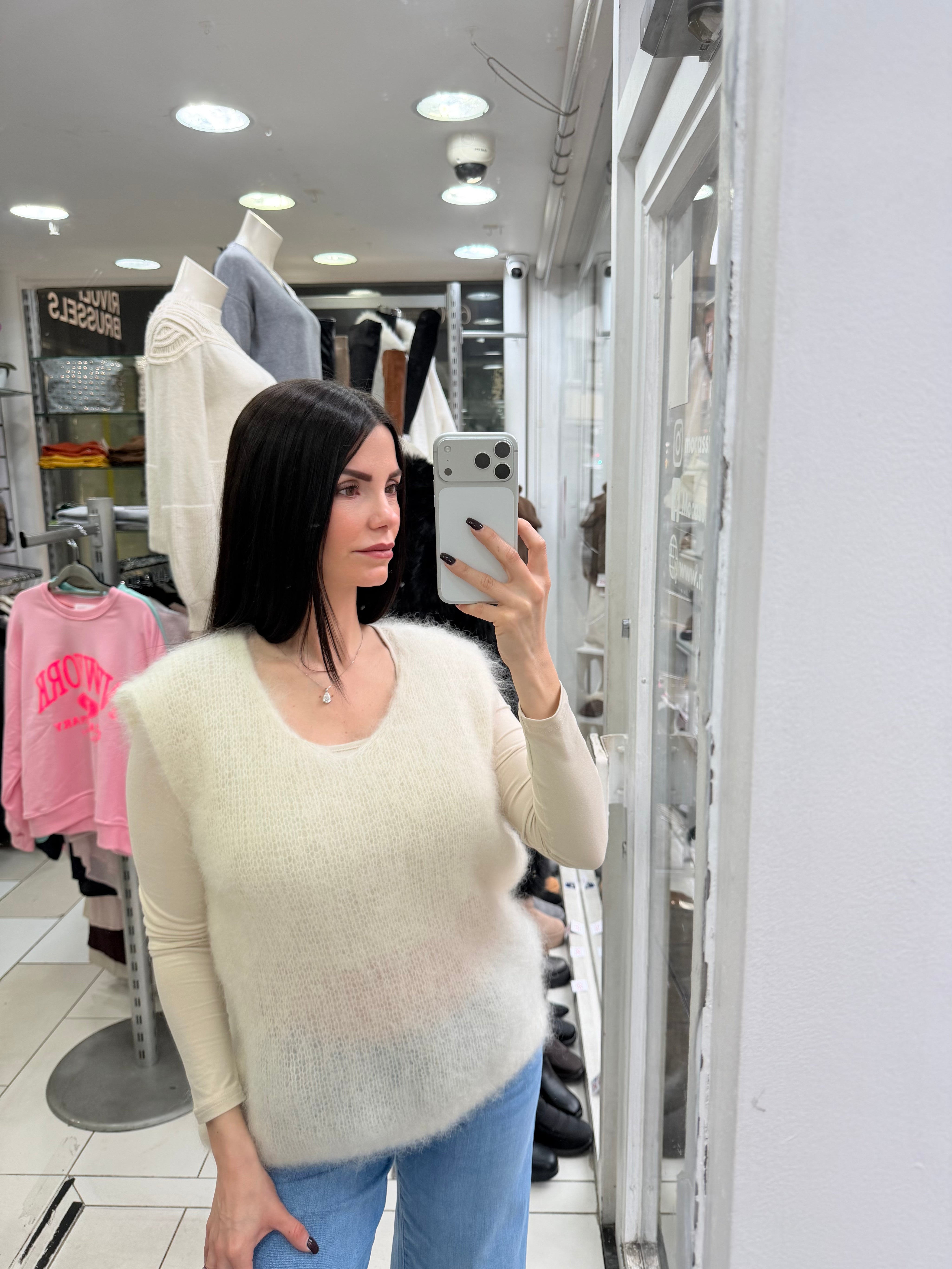 Pull sans manche Mohair écru