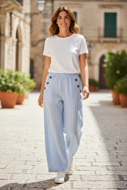 Pantalon à rayures - ciel