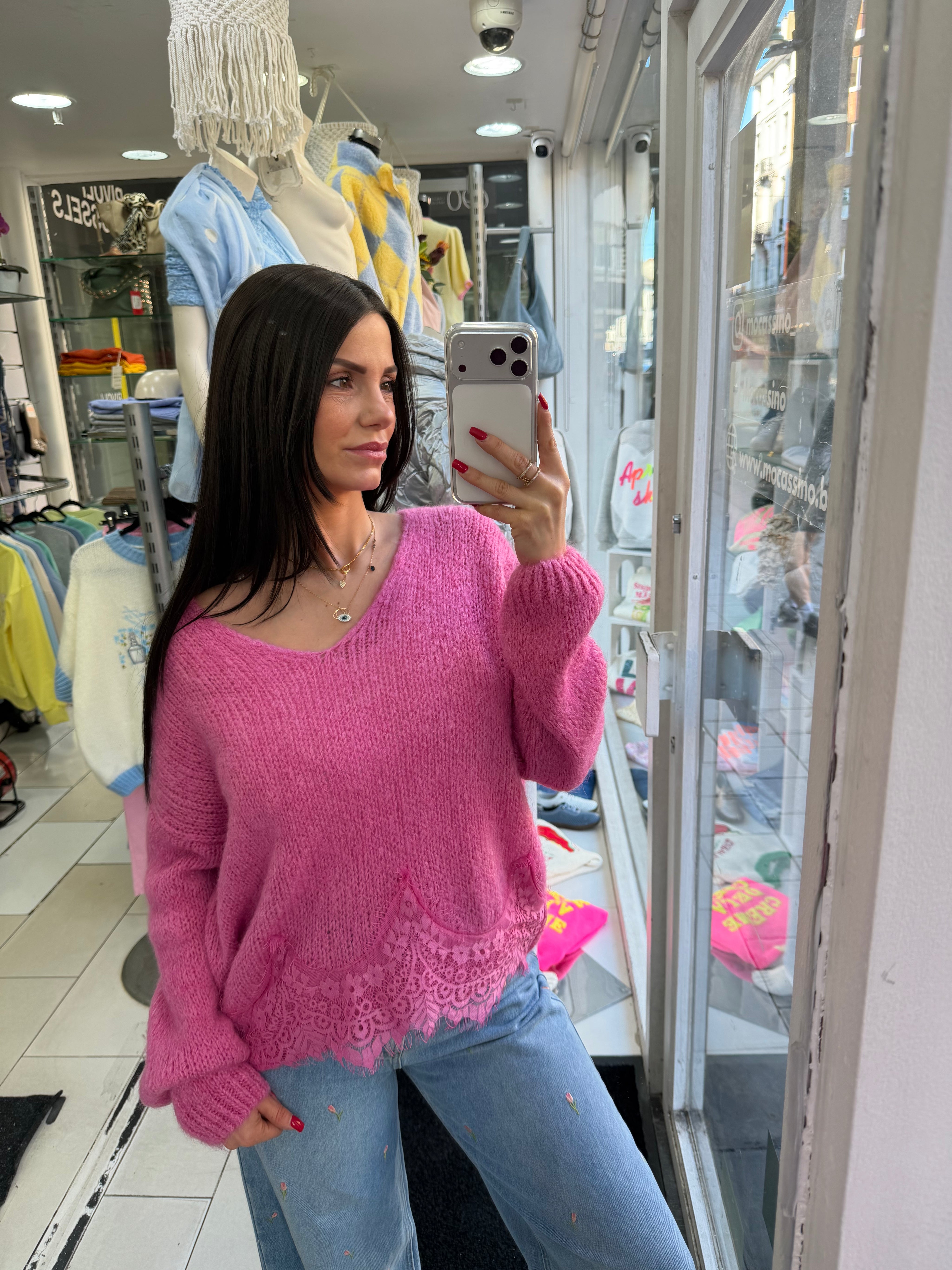 Pull dentelle - fushia