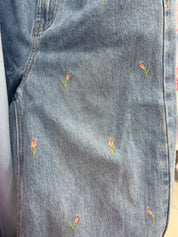 Jeans brodé fleurs