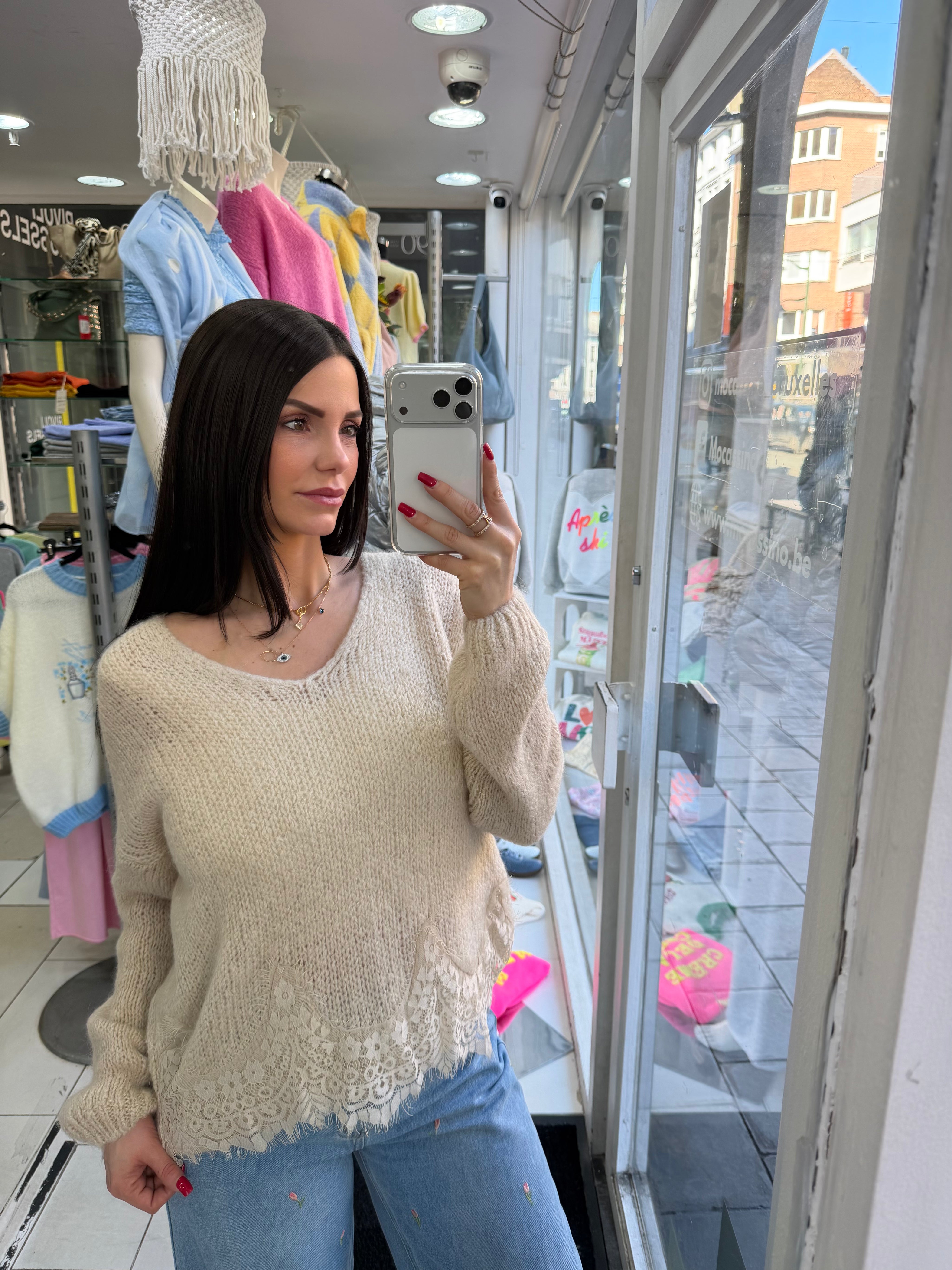 Pull dentelle - beige
