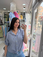 Chemise rayure dentelle - marine