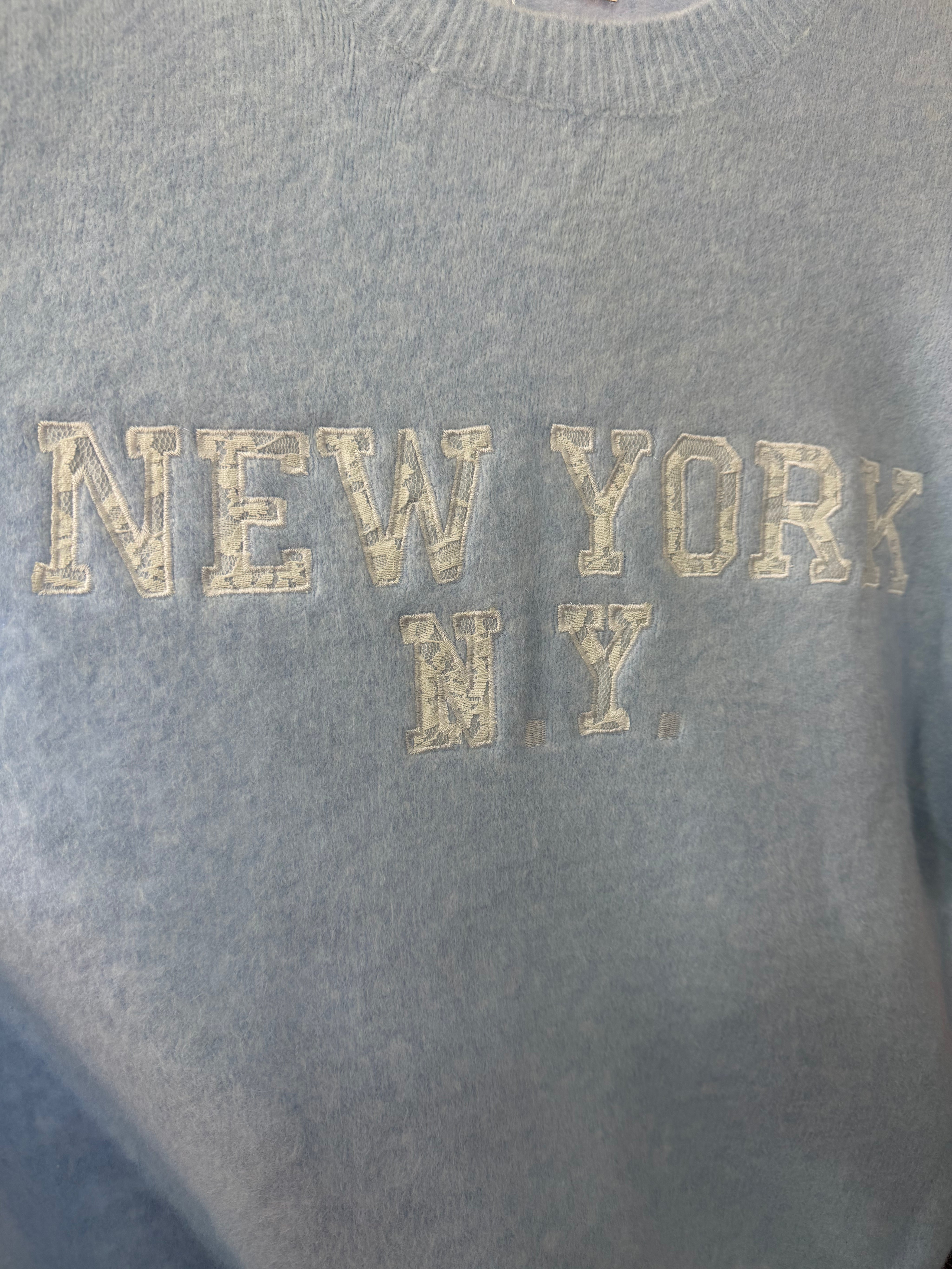 Pull NY en dentelle - bleu