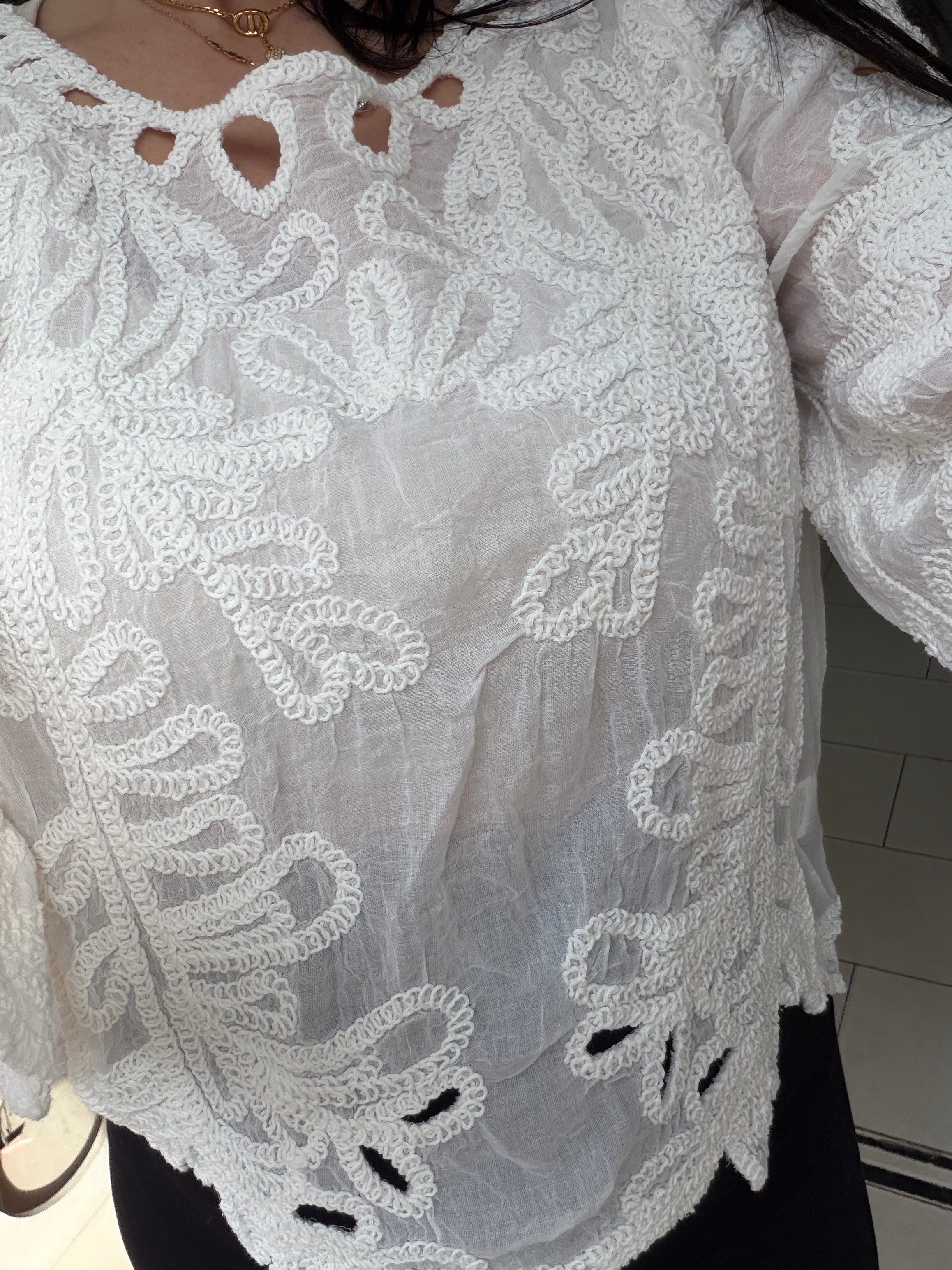 Blouse coton brodée - blanc