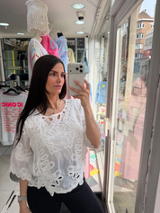 Blouse coton brodée - blanc