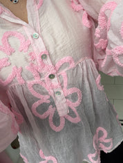 Blouse bohème à fleurs en relief - rose