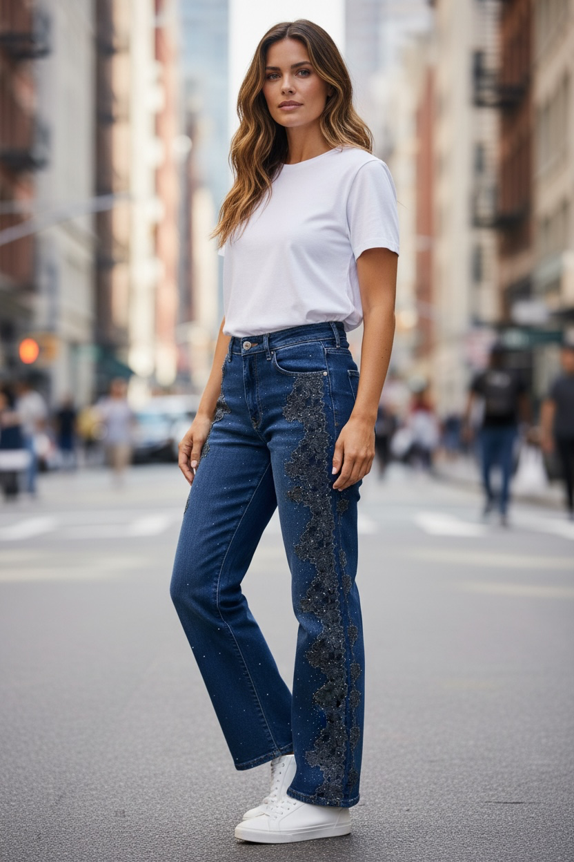 Jeans brodé strass