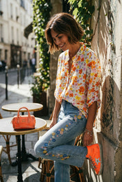 Jeans straight fleurs brodée
