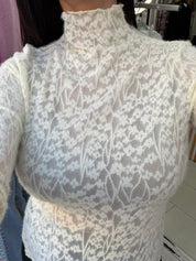 Top dentelle fleurs - écru