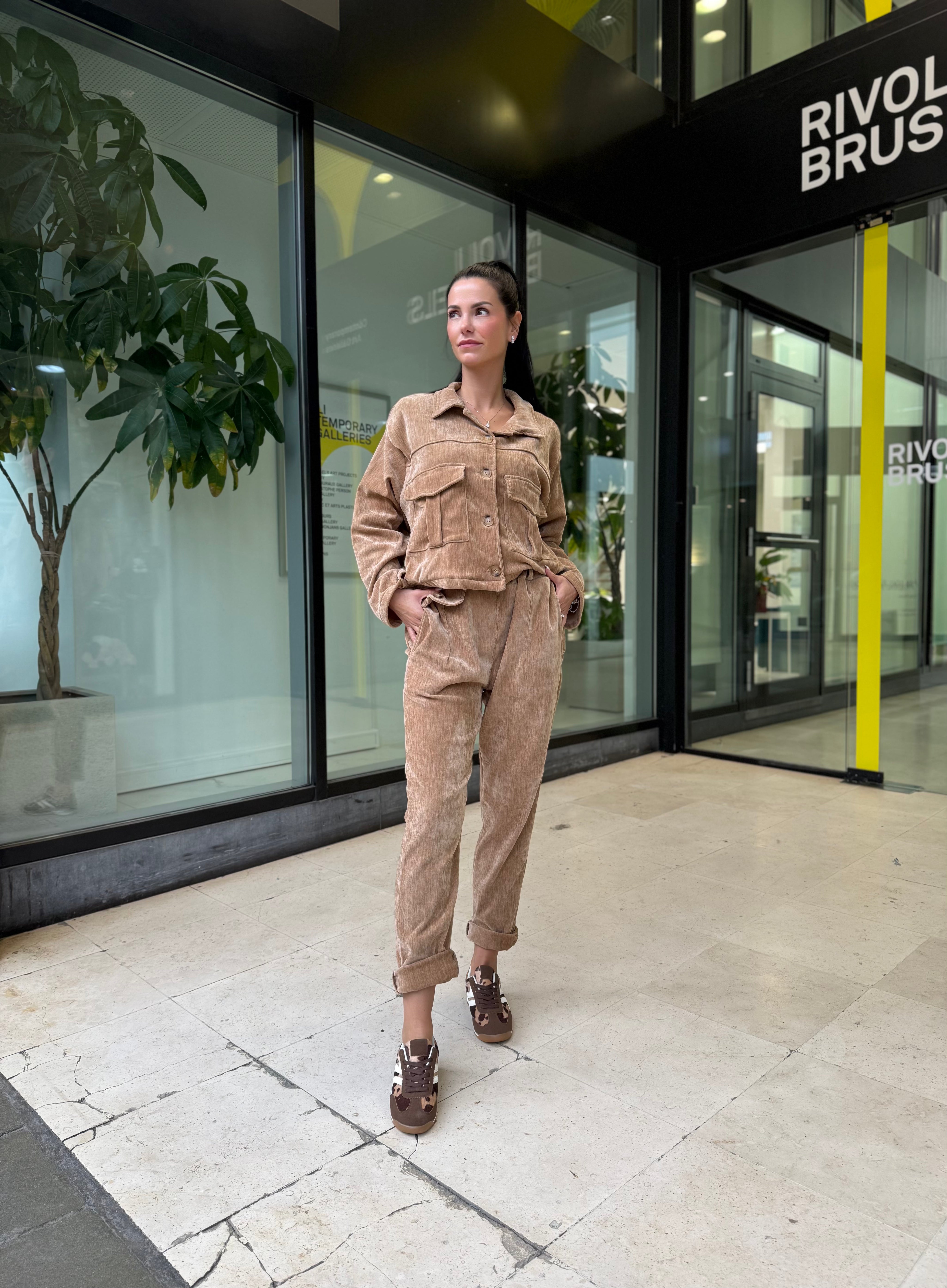 Ensemble Milano camel - velours lisse