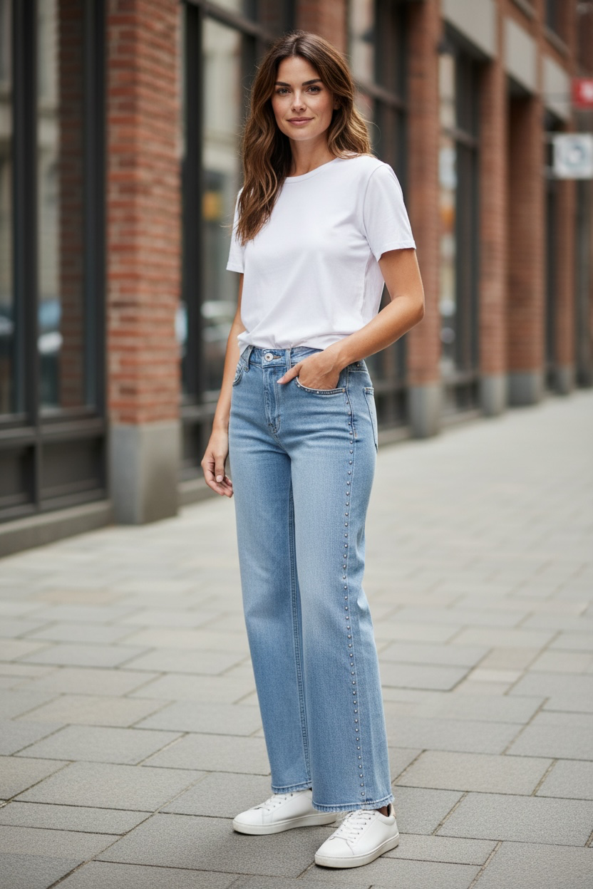 Jeans Wide Leg clous