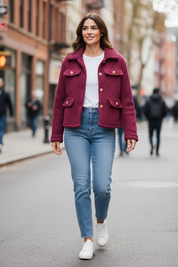 Veste bouclette - bordeaux